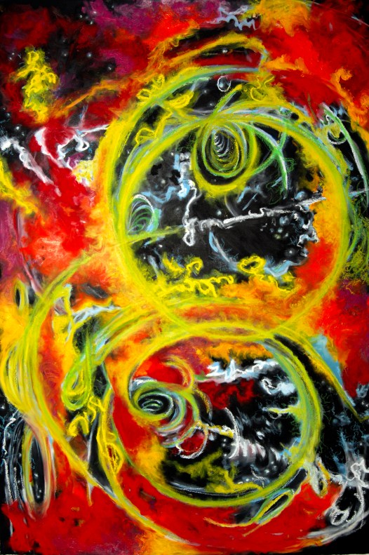 Oil sticks on black sunset 44" x 30"