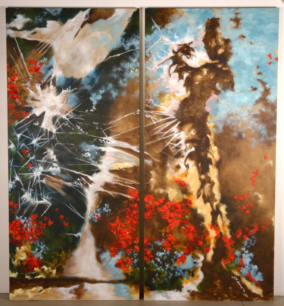 Connectivity, a two-panel abstract oil painting by artist Julie Rotblatt-Amrany