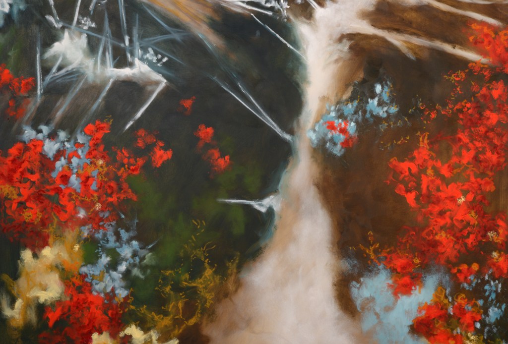 Detail of Connectivity, an oil on panel painting by artist Julie Rotblatt-Amrany