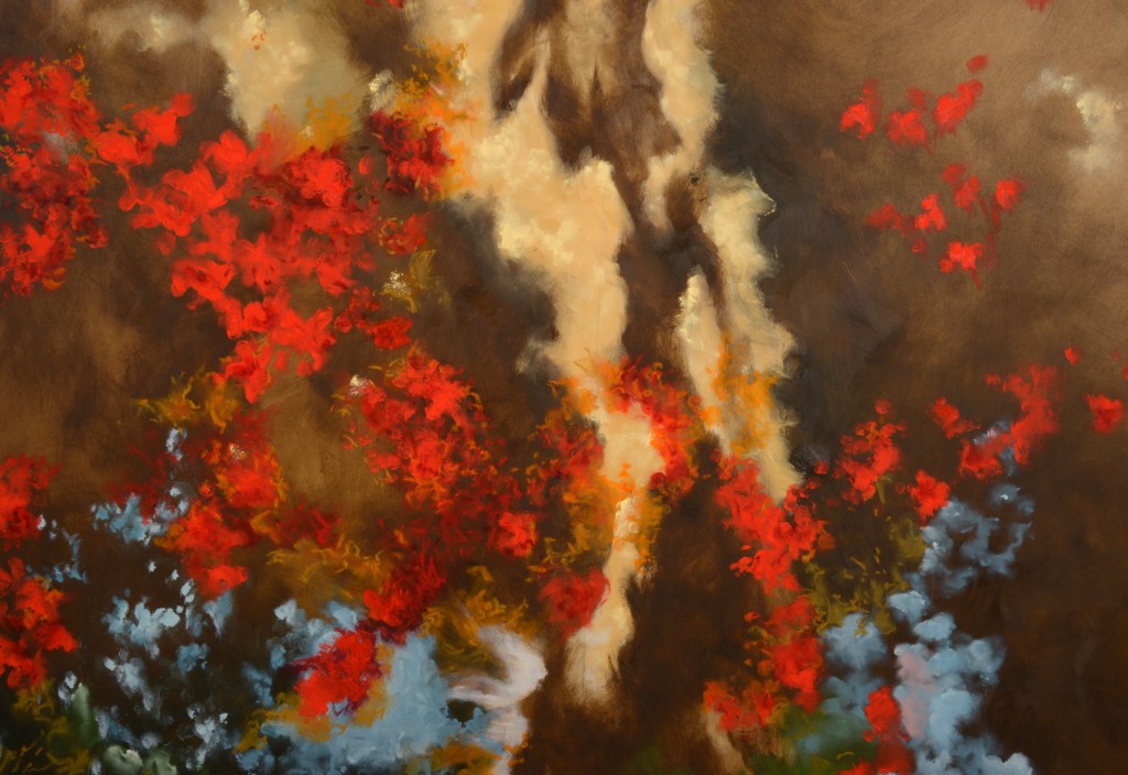 Detail of Connectivity, an oil on panel painting by artist Julie Rotblatt-Amrany