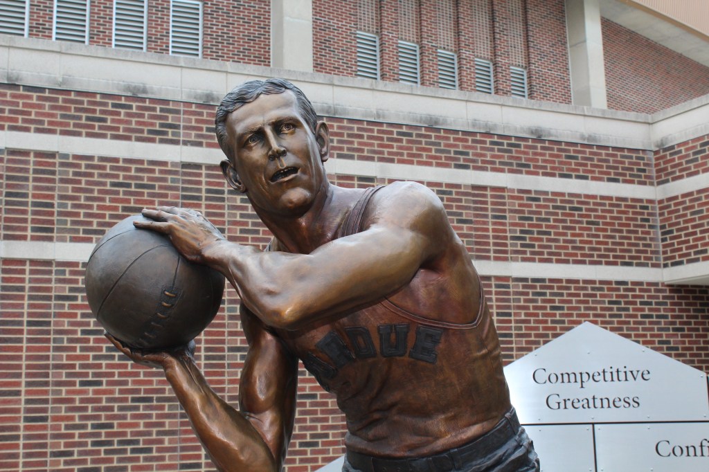 Bronze close-up of John Wooden sculpture by artist Julie Rotblatt-Amrany for Purdue University