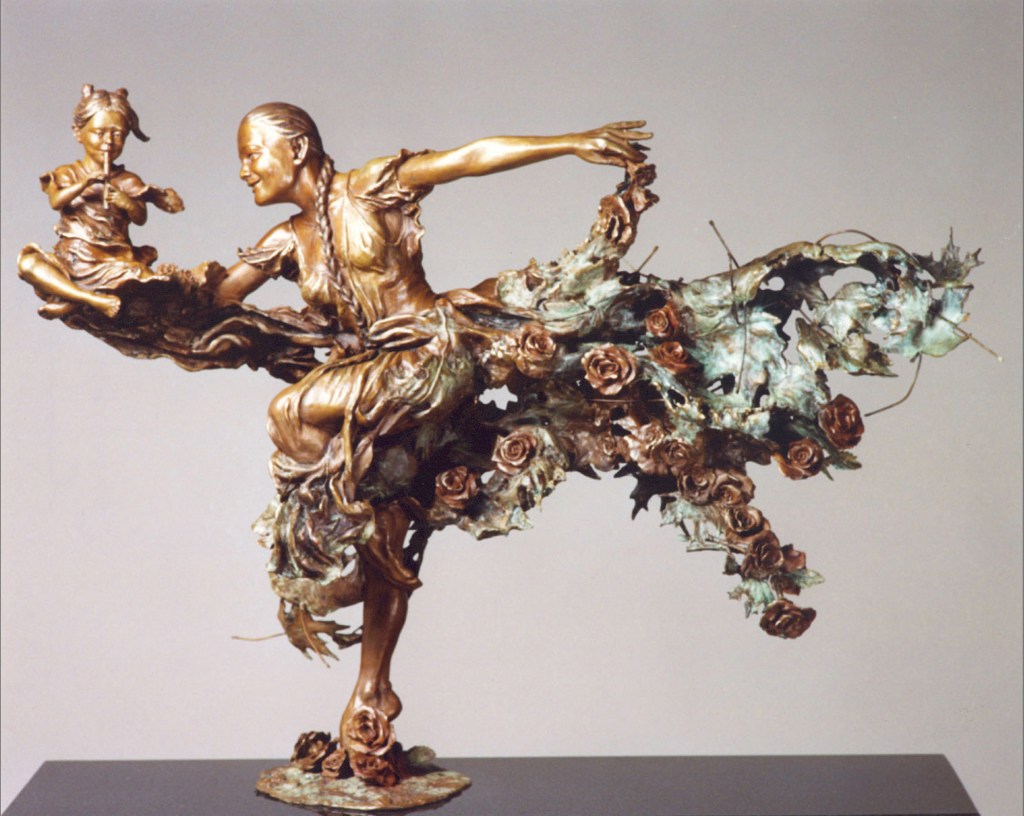 Bronze sculpture Cascading Melody by artist Julie Rotblatt-Amrany for Highland Park