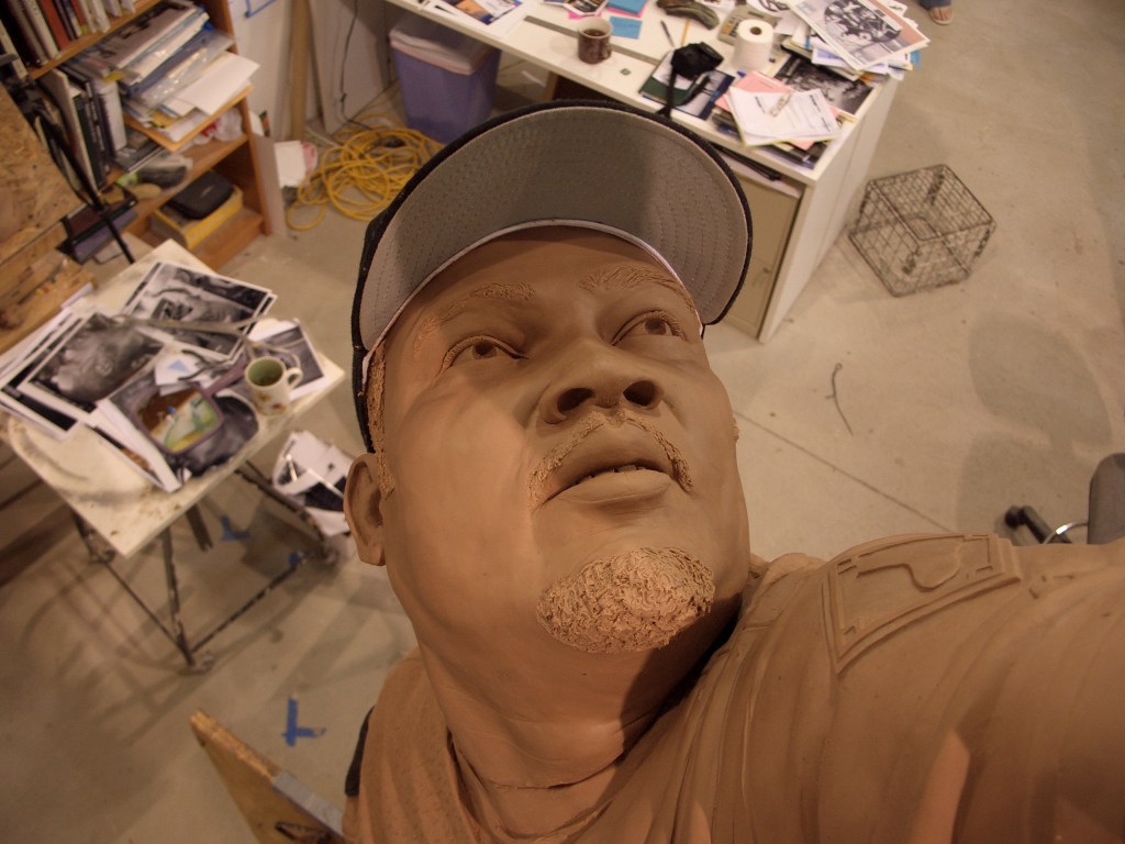 Clay portrait sculpture of Juan Uribe by artist Julie Rotblatt-Amrany