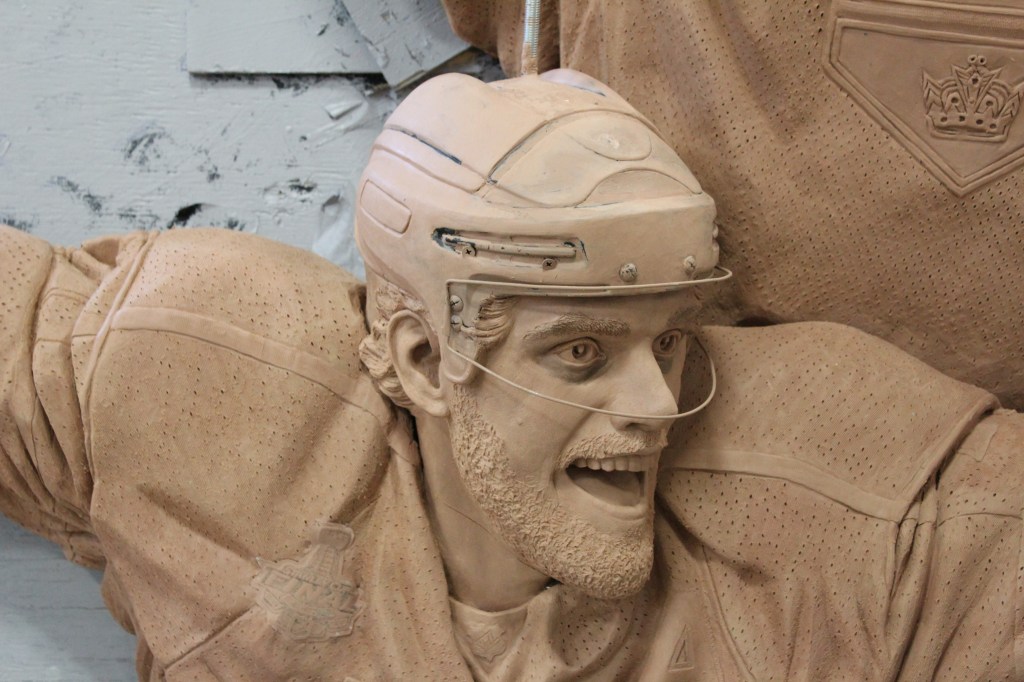 Clay sculpture of Anze Kopitar for LA Kings 50th Anniversary Monument Memorial by artist Julie Rotblatt-Amrany