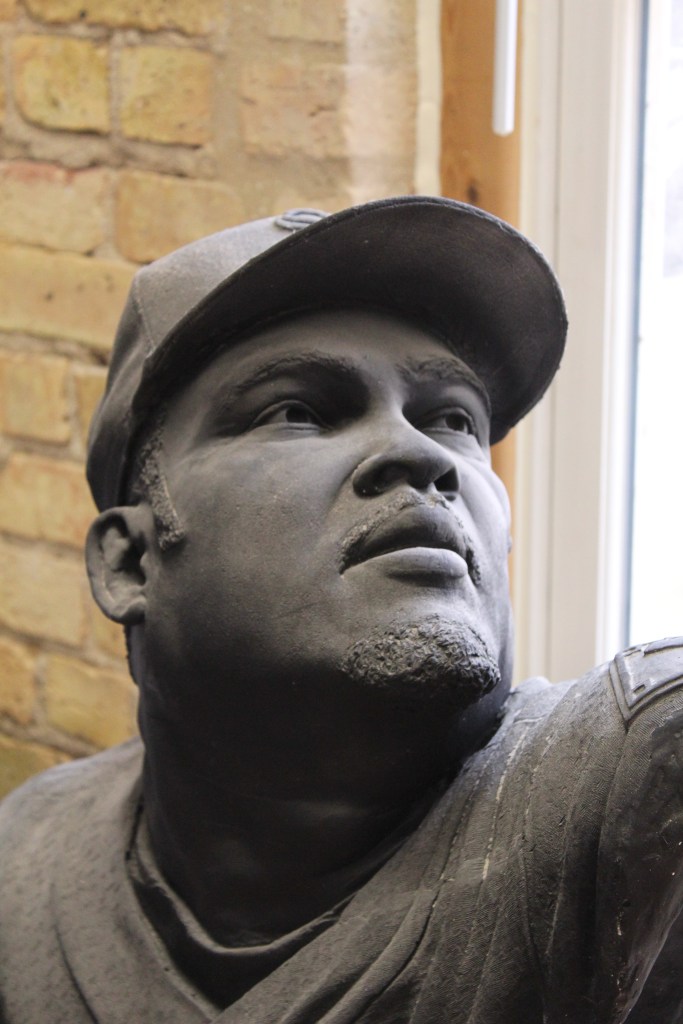Clay sculpture of Juan Uribe by artist Julie Rotblatt-Amrany