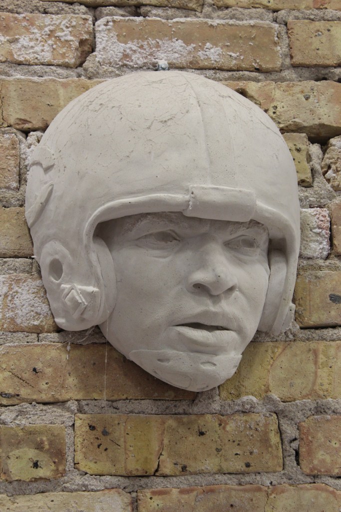 Cast plaster sculpture of Gale Sayers head for Chicago Bears by artist Julie Rotblatt-Amrany