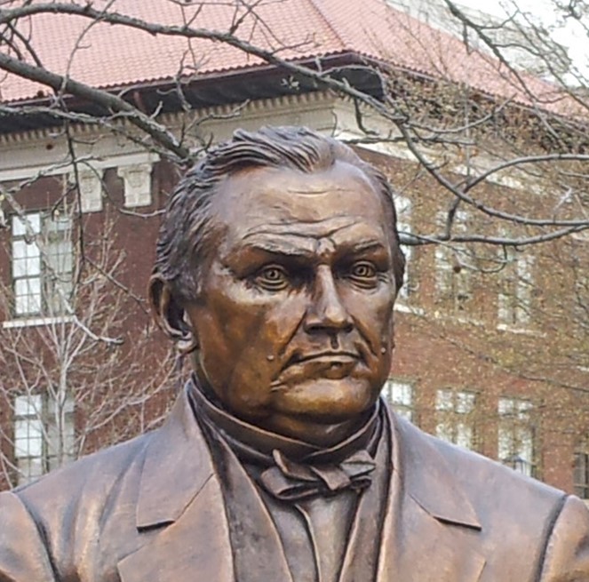 Bronze sculpture of John Purdue for Purdue University by artist Julie Rotblatt-Amrany