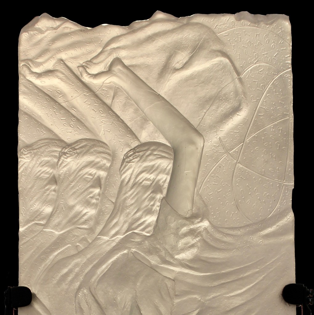 Detail of Dimensional Flux, a cast glass sculpture by artist Julie Rotblatt-Amrany