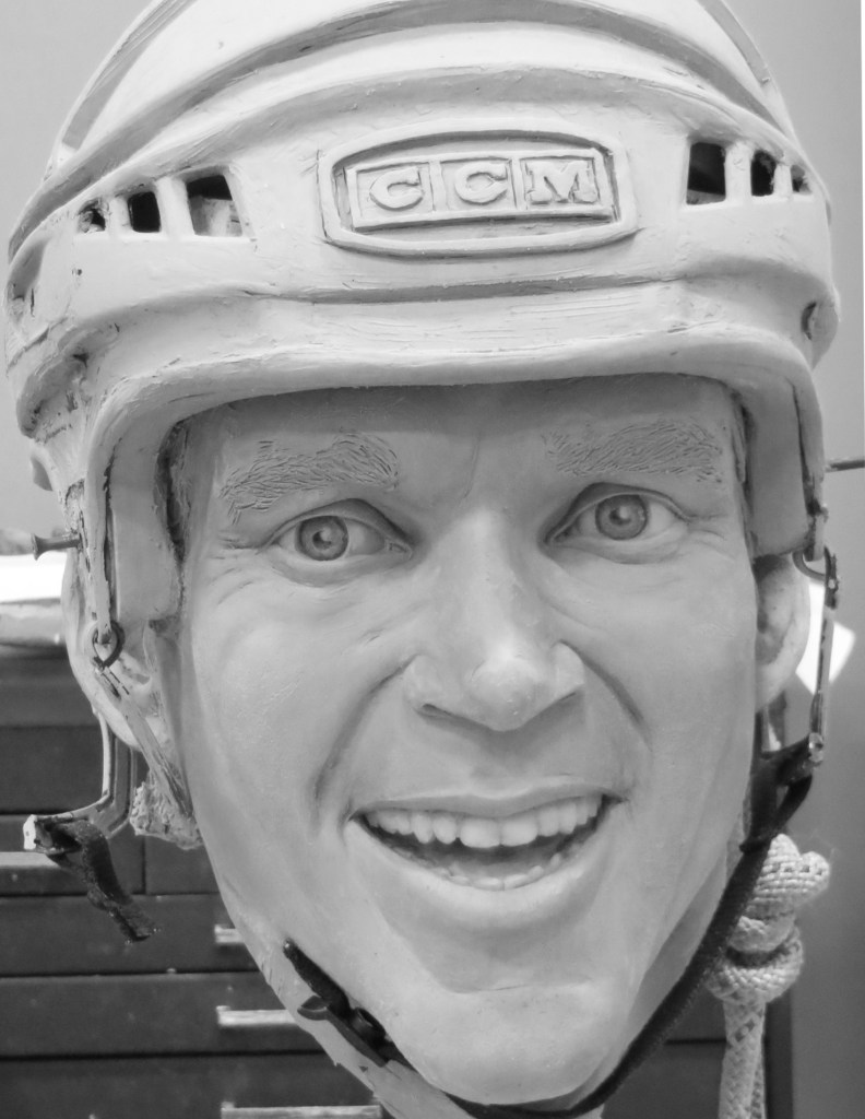 Clay portrait sculpture of Luc Robitaille for the LA Kings by Julie Rotblatt-Amrany