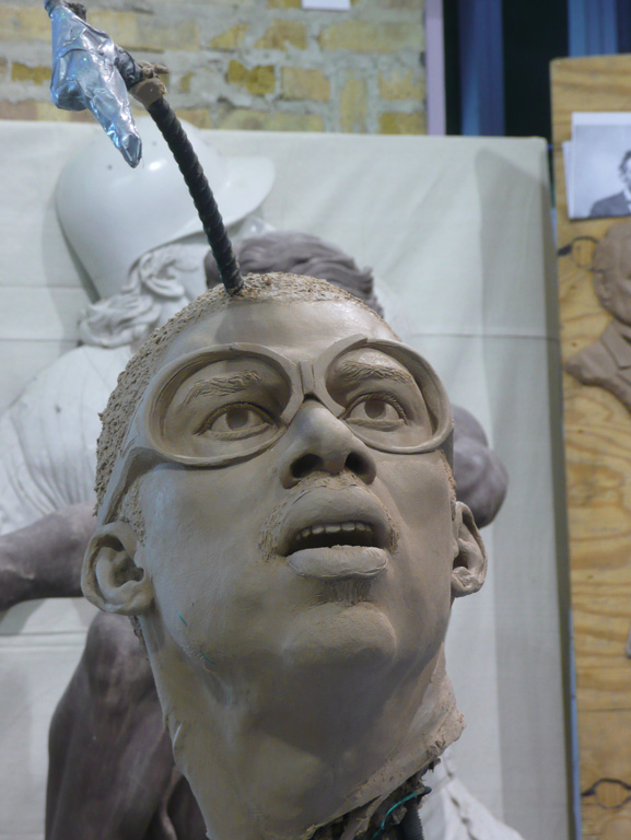 Clay sculpture of Kareem Abdul Jabbar for LA Lakers by artist Julie Rotblatt-Amrany