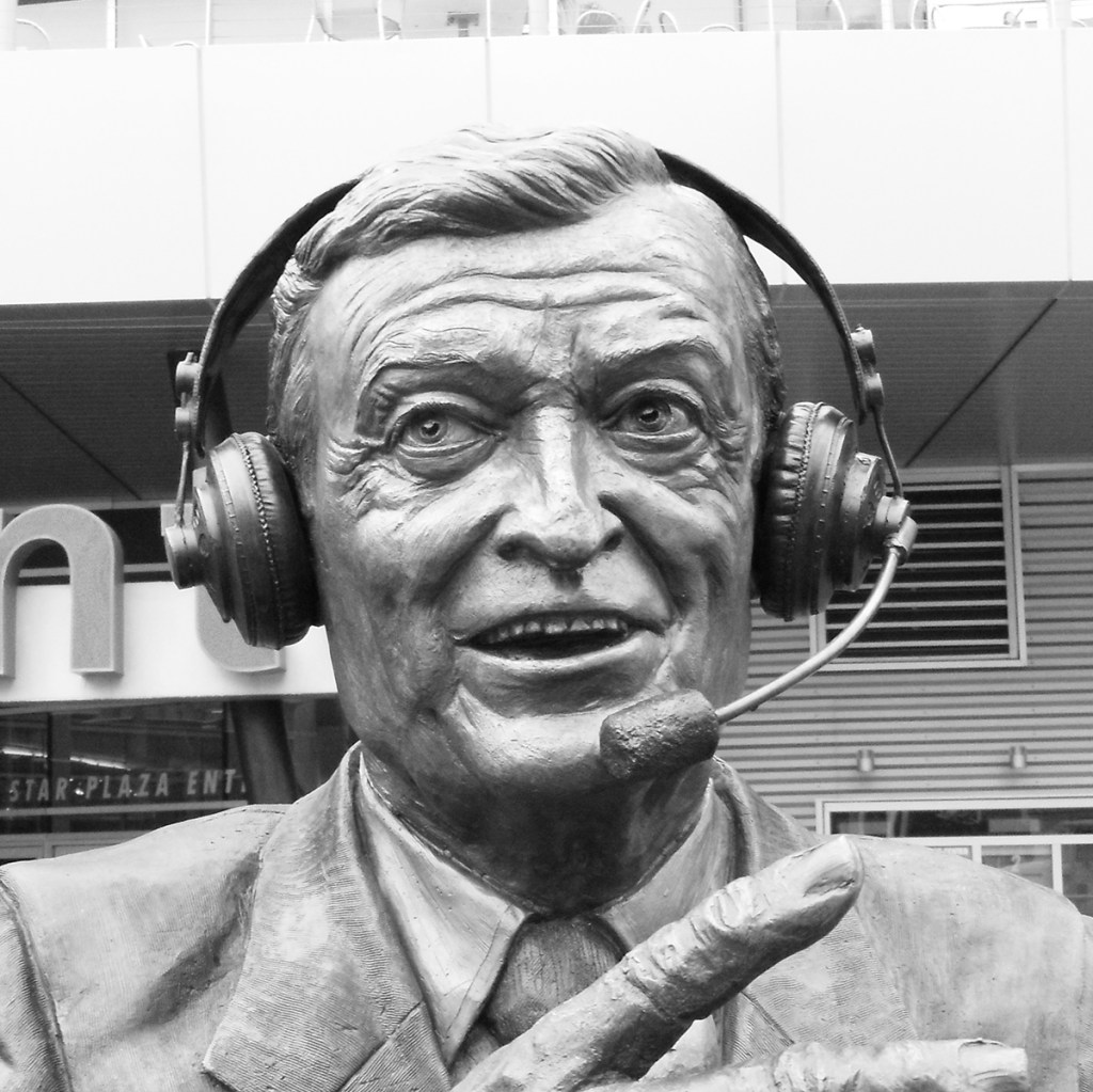 Bronze sculpture of Chick Hearn by Julie Rotblatt-Amrany for LA Lakers Staples Center