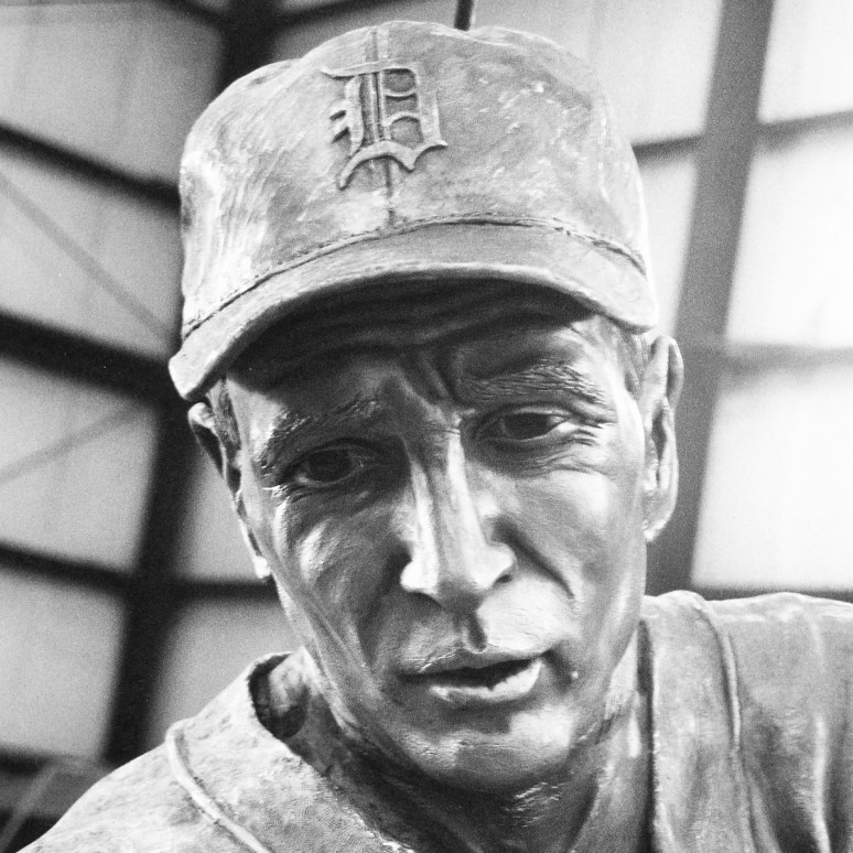 Bronze sculpture of Hank Greenberg by Julie Rotblatt-Amrany for the Detroit Tigers