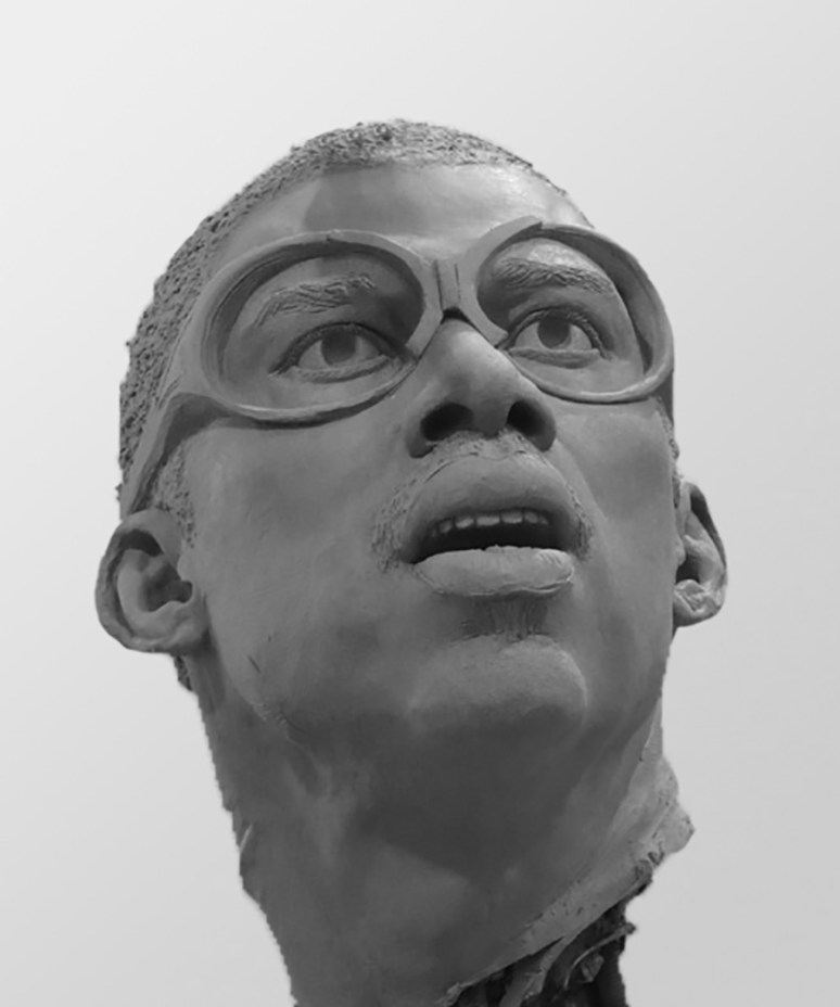 Clay bust sculpture of Kareem Abdul-Jabbar by Julie Rotblatt-Amrany for LA Lakers, Staples Center