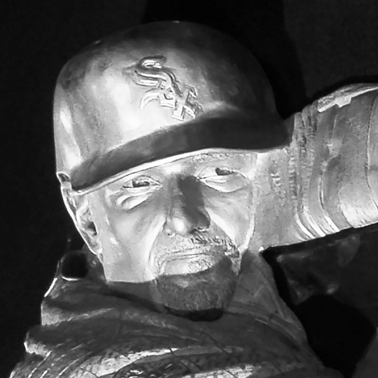 Bronze sculpture of Paul Konerko by Julie Rotblatt-Amrany for Chicago White Sox