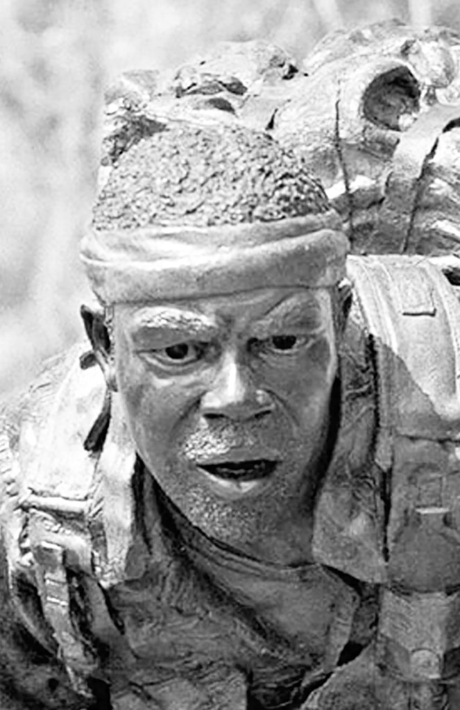 Vietnam memorial bronze sculpture by Julie Rotblatt-Amrany at Community Veterans Memorial Park in Munster Indiana